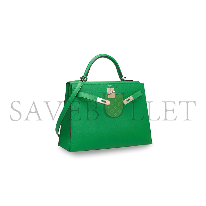 HERMES KELLY 32 EPSOM VERT BAMBOO PALLADIUM HARDWARE (32*23*10cm)